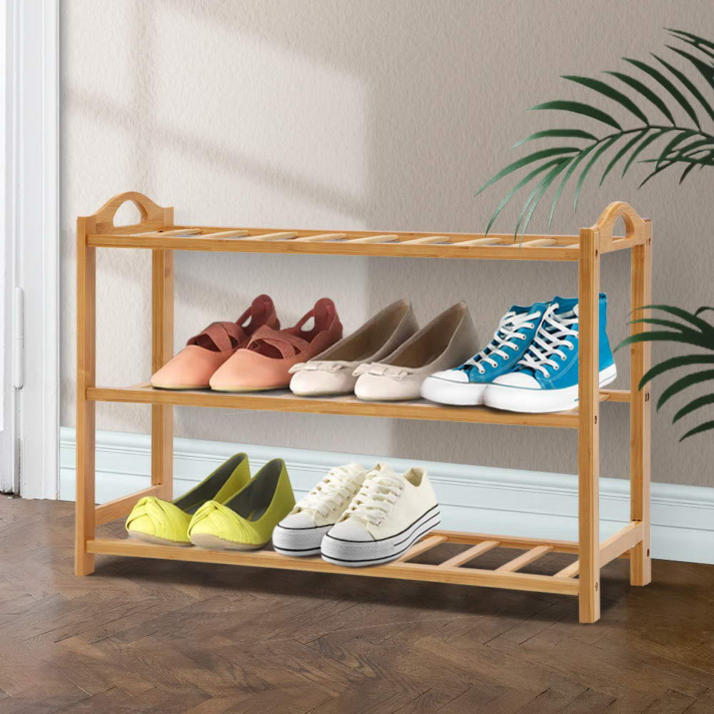 3 Tiers Bamboo Shoe Rack Storage Organiser Wooden Shelf Stand Shelves - image7