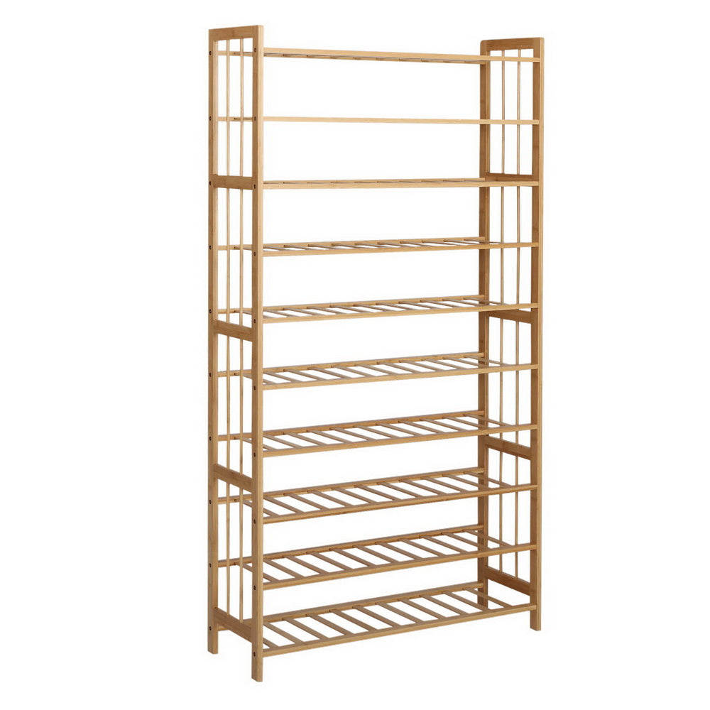 10-Tier Bamboo Shoe Rack Wooden Shelf Stand Storage Organizer - image1