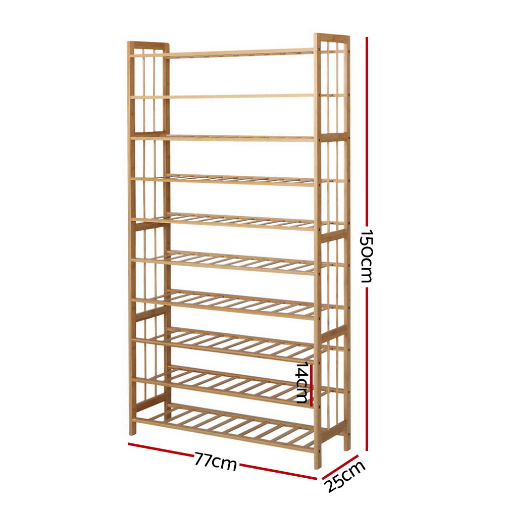 10-Tier Bamboo Shoe Rack Wooden Shelf Stand Storage Organizer - image2