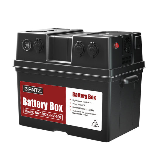Giantz Battery Box 500W Inverter Deep Cycle Battery Portable Caravan Camping USB - image1