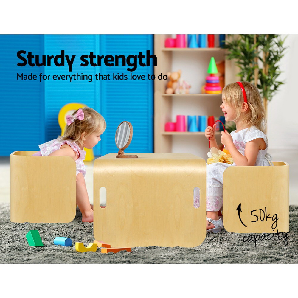 3 PC Nordic Kids Table Chair Set Beige Desk Activity Compact Children - image5
