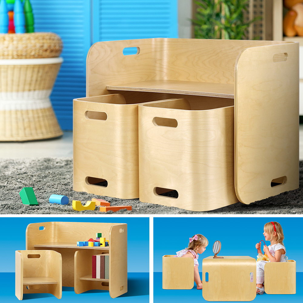 3 PC Nordic Kids Table Chair Set Beige Desk Activity Compact Children - image7