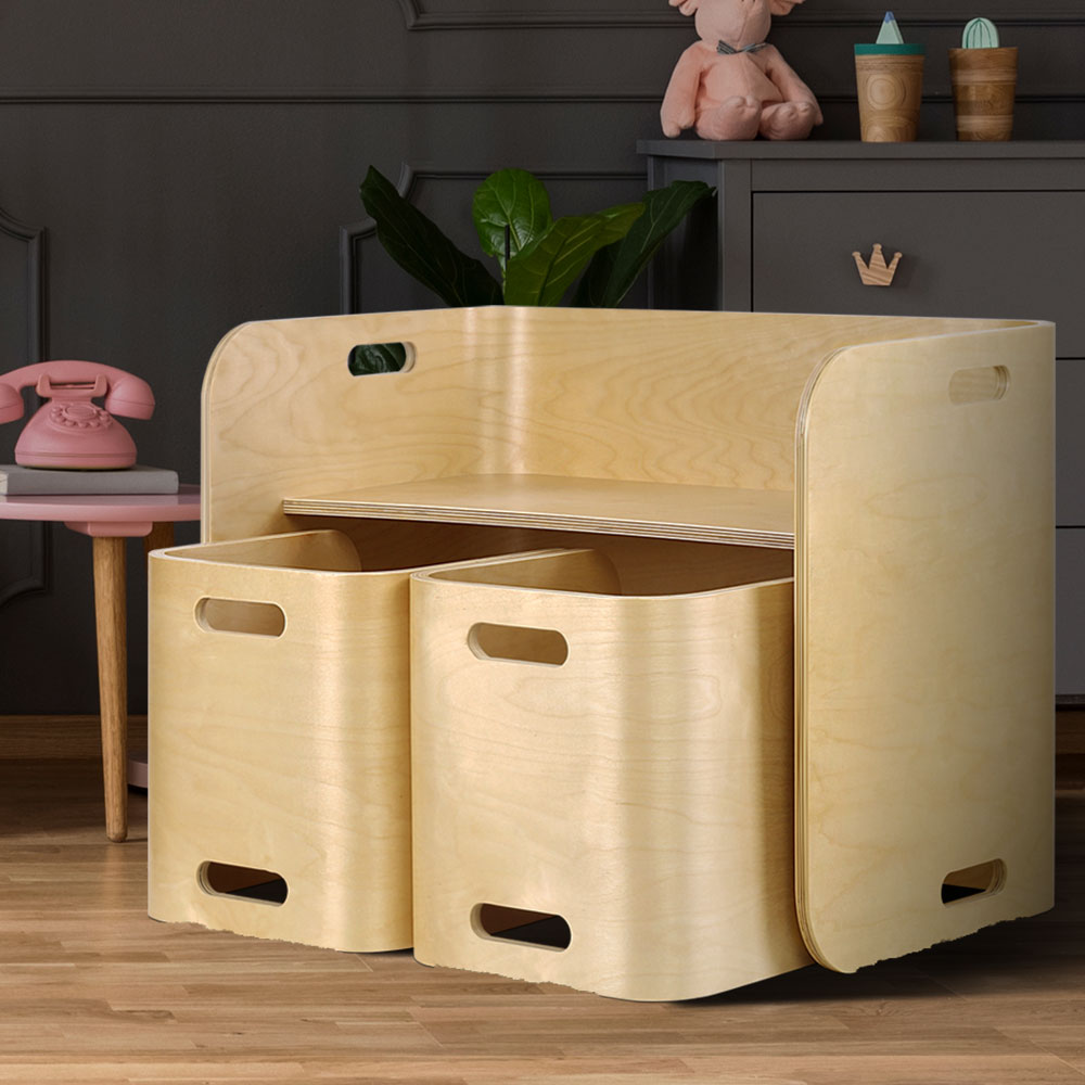 3 PC Nordic Kids Table Chair Set Beige Desk Activity Compact Children - image8