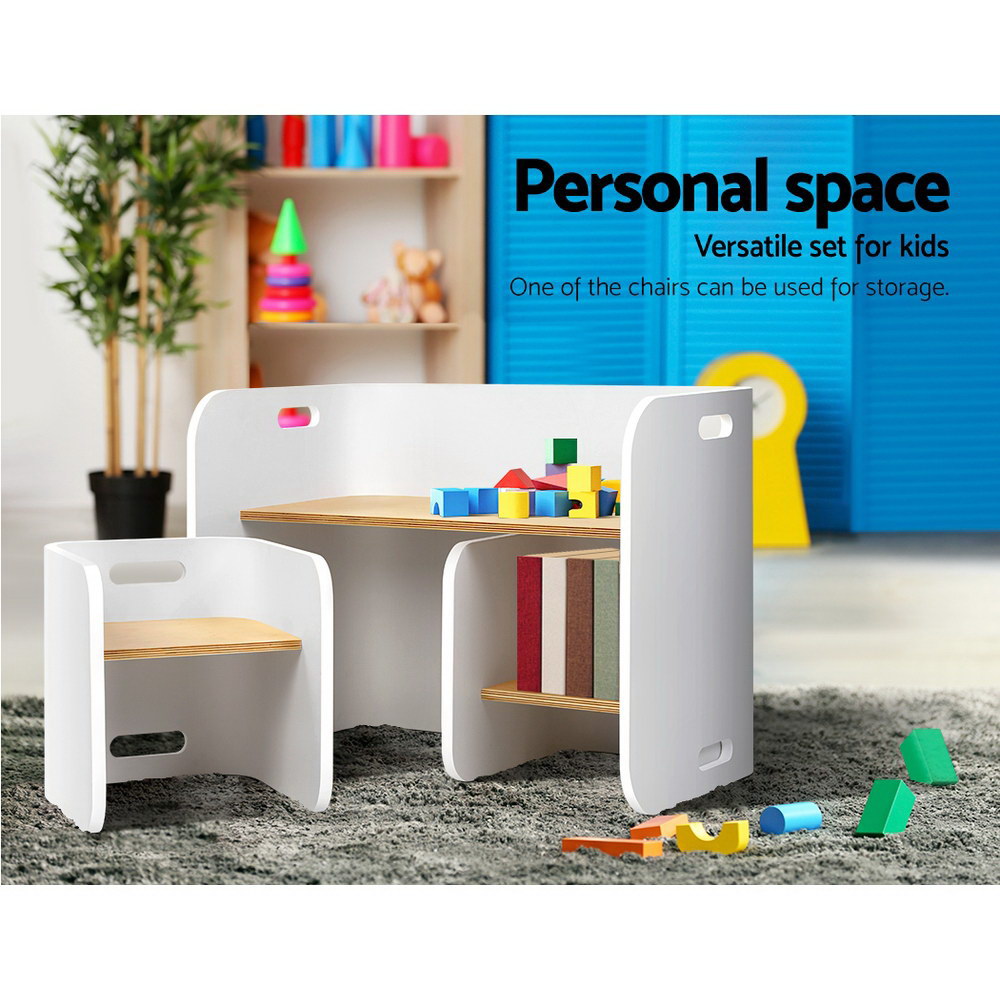 3 PC Nordic Kids Table Chair Set White Desk Activity Compact Children - image4