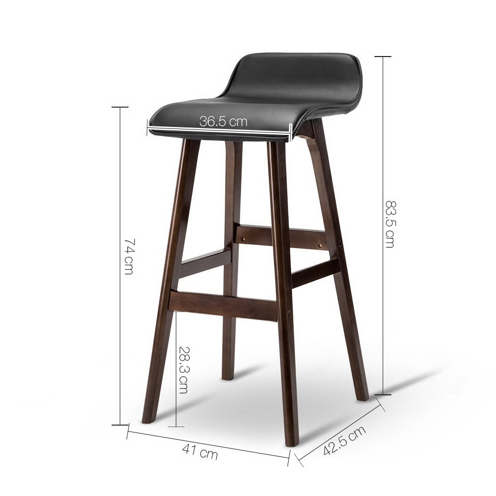 Set of 2 PU Leather Wood Wave Style Bar Stool - Black - image2