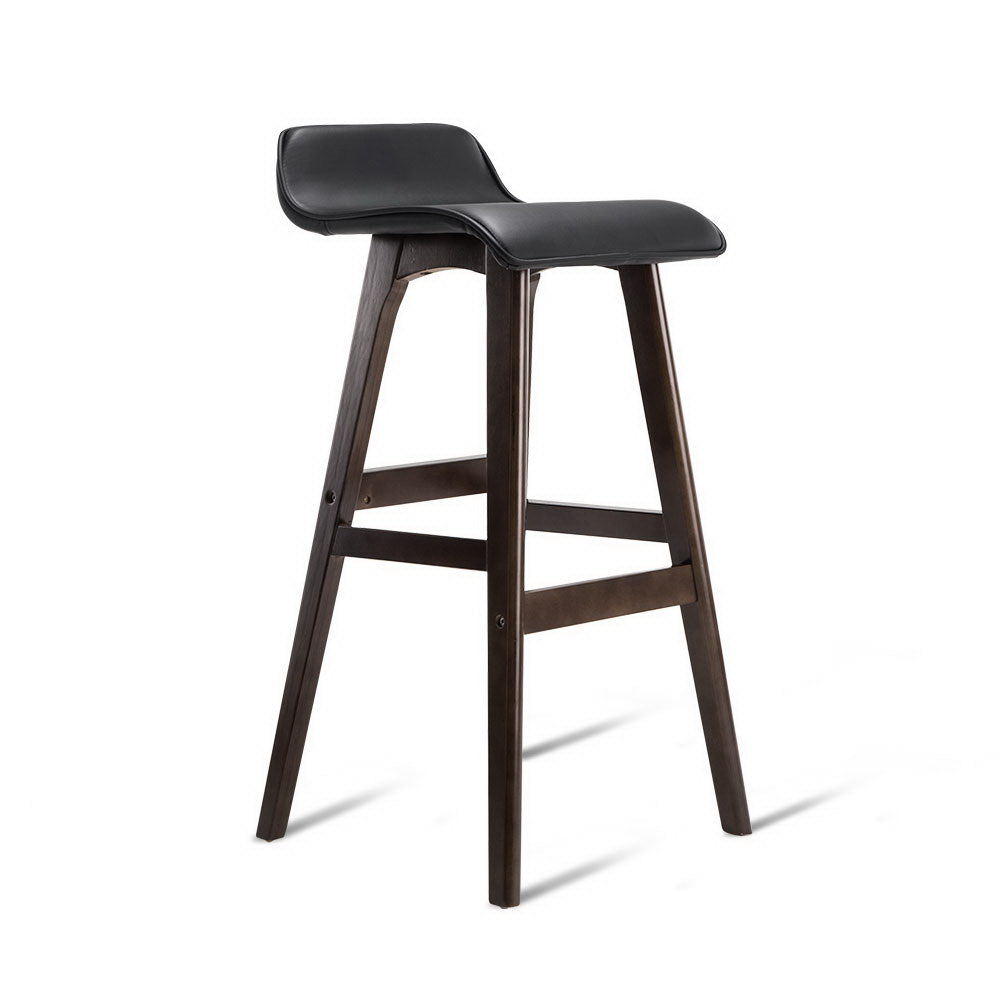 Set of 2 PU Leather Wood Wave Style Bar Stool - Black - image3