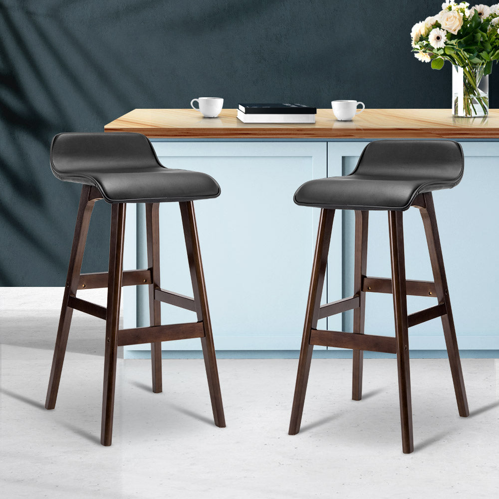 Set of 2 PU Leather Wood Wave Style Bar Stool - Black - image10