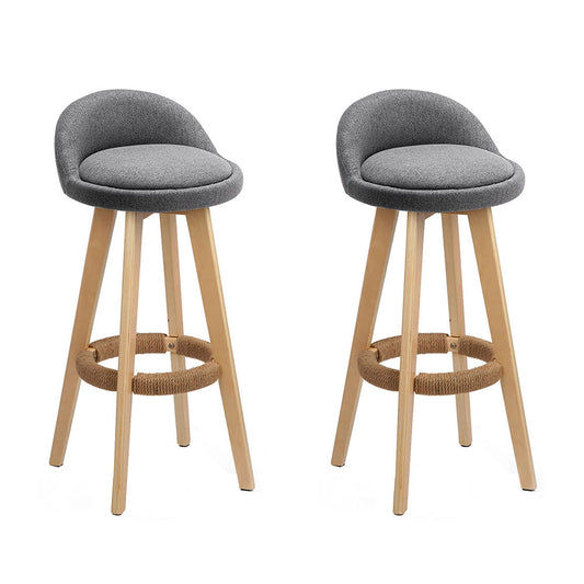 Set of 2 Fabric Backrest Bar Stools - Grey - image1