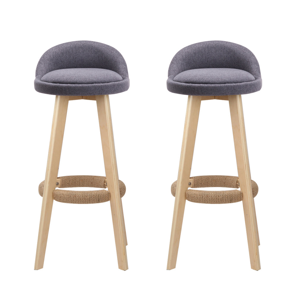 Set of 2 Fabric Backrest Bar Stools - Grey - image3