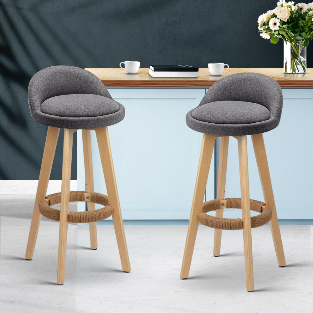 Set of 2 Fabric Backrest Bar Stools - Grey - image9