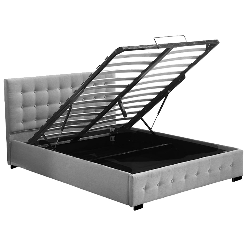 Bed Frame Queen Size Mattress Platform Fabirc With Storage Gas Lift - image2