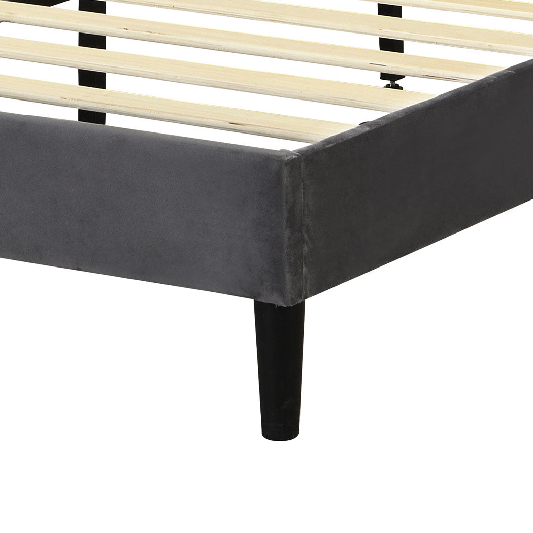 Bed Frame Queen Size Mattress Base Platform Wooden Velevt Headboard Grey - image6