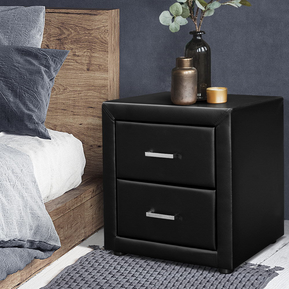 PVC Leather Bedside Table - Black - image7