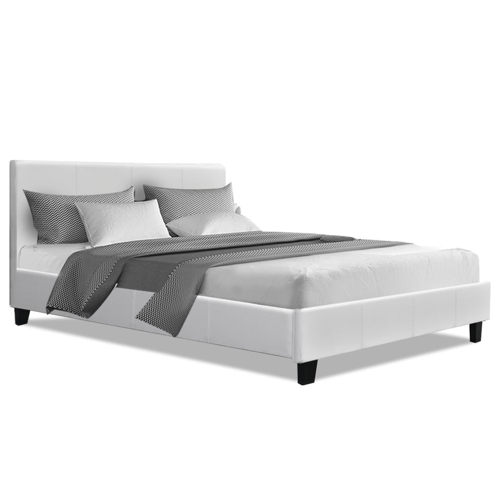 Bed Frame PU Leather - White Double - image1