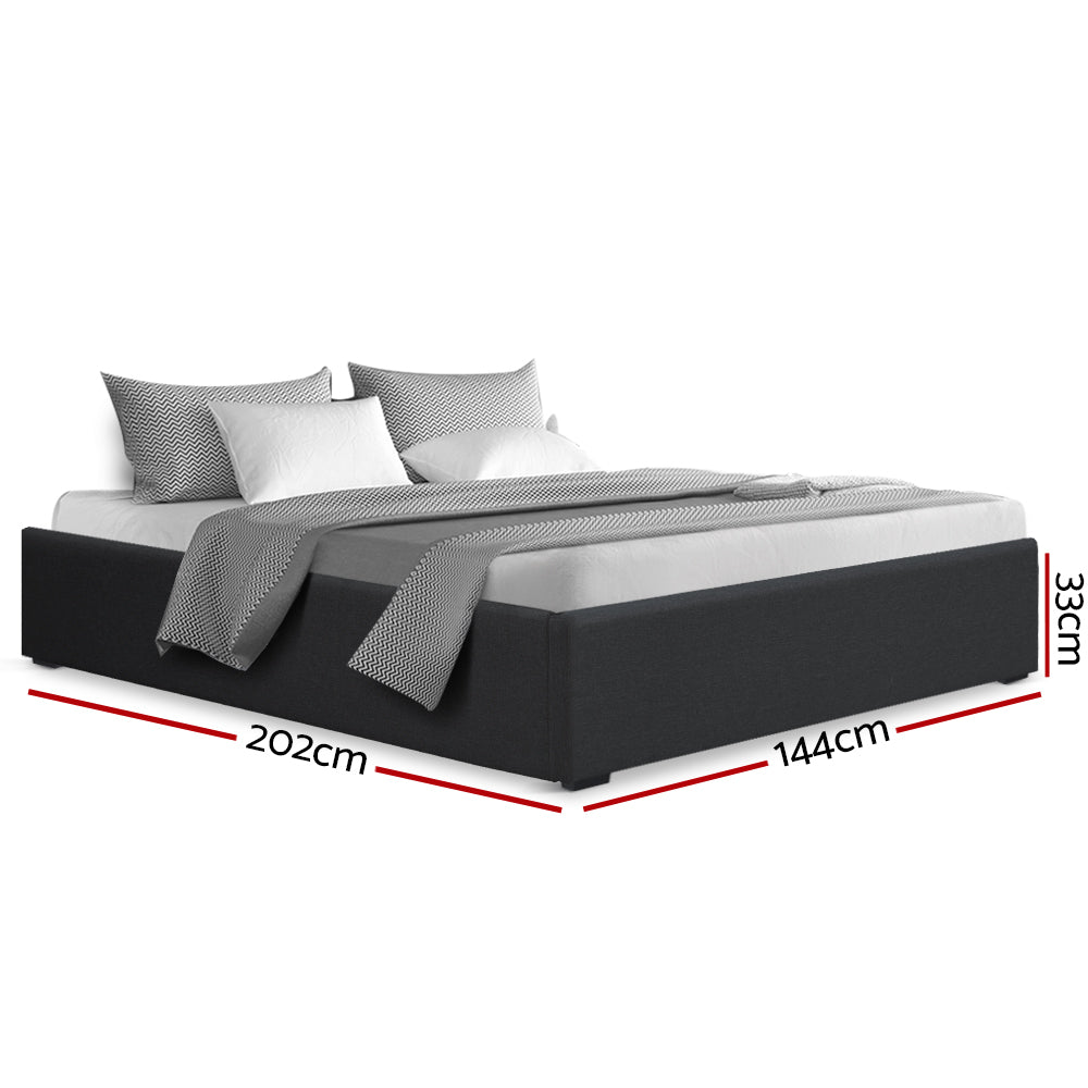 Double Size Storage Gas Lift Bed Frame without Headboard Fabric Charcoal - image2