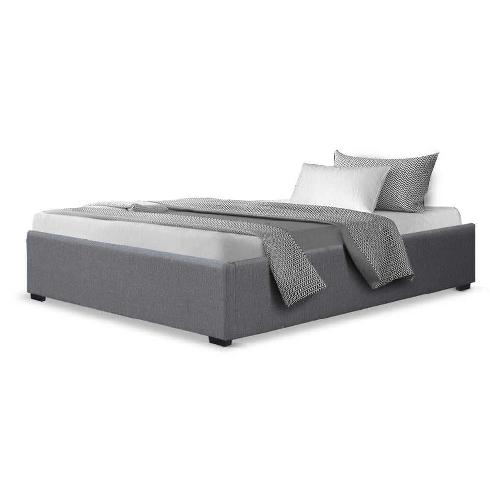 King Single Size Gas Lift Bed Frame Base With Storage Platform Fabric - image3