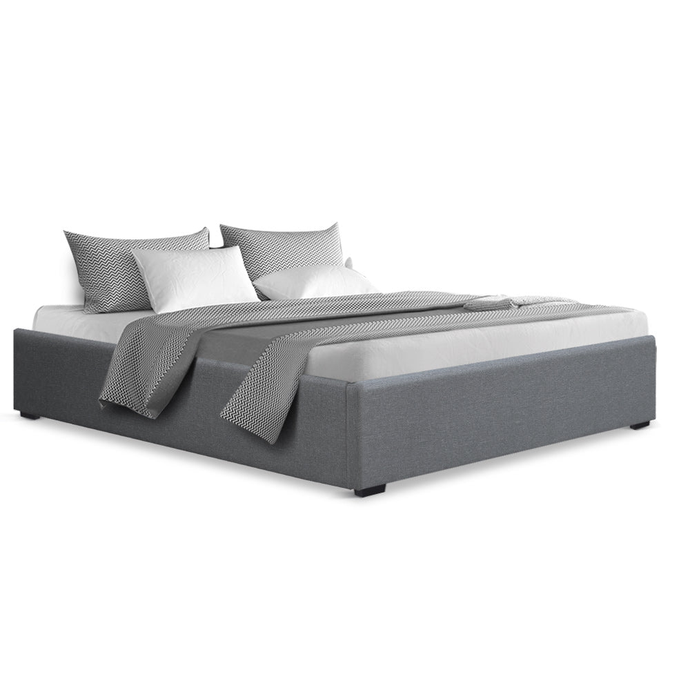 Queen Size Gas Lift Bed Frame Base With Storage Platform Fabric - image1