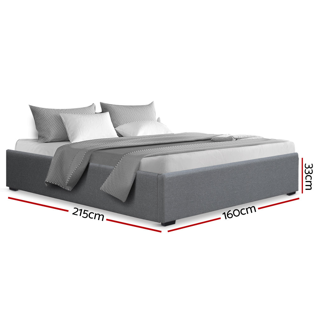 Queen Size Gas Lift Bed Frame Base With Storage Platform Fabric - image2