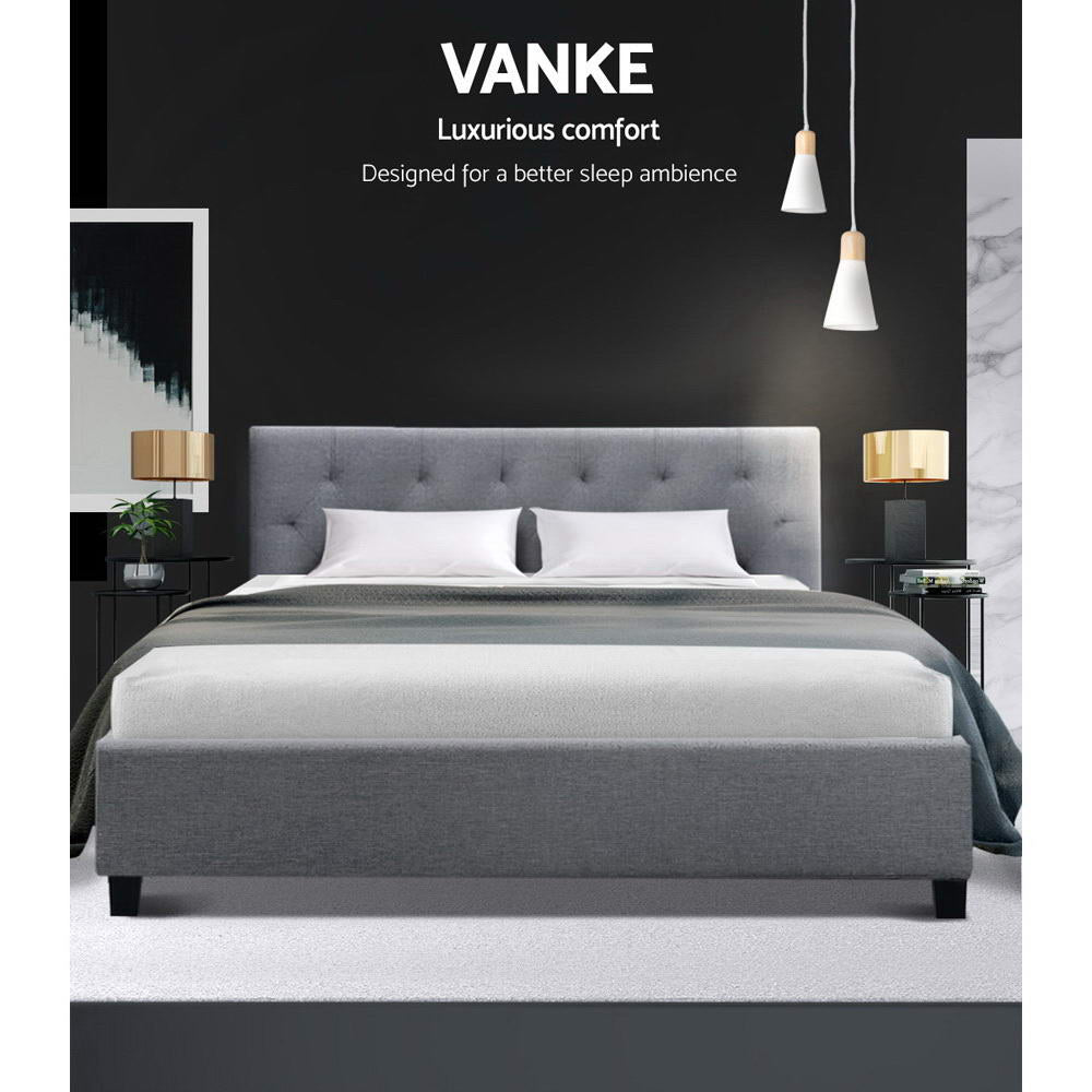 VANKE Double Size Bed Frame Base Fabric Headboard Wooden Mattress - image3