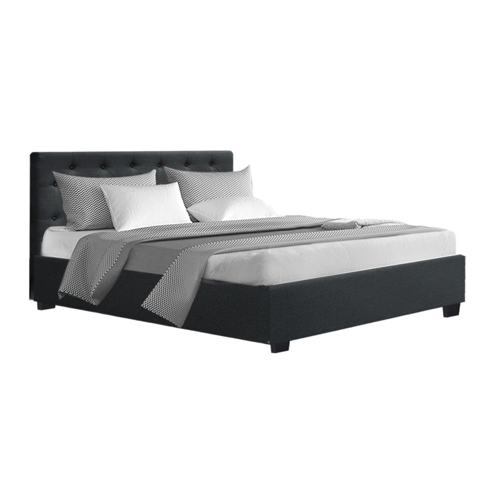 Bed Frame Double Size Gas Lift Base With Storage Fabric Charcoal Vila - image1