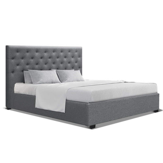 Bed Frame Fabric Gas Lift Storage - Grey Queen - image1