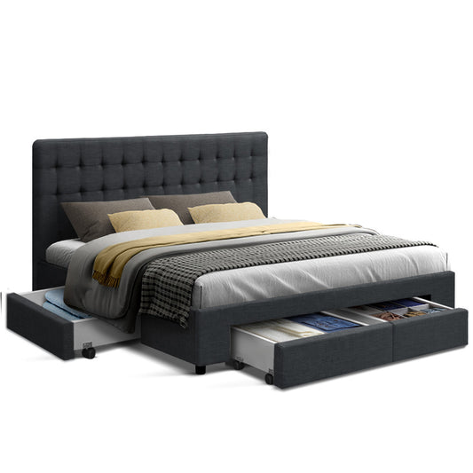 Avio Bed Frame Fabric Storage Drawers - Charcoal King - image1