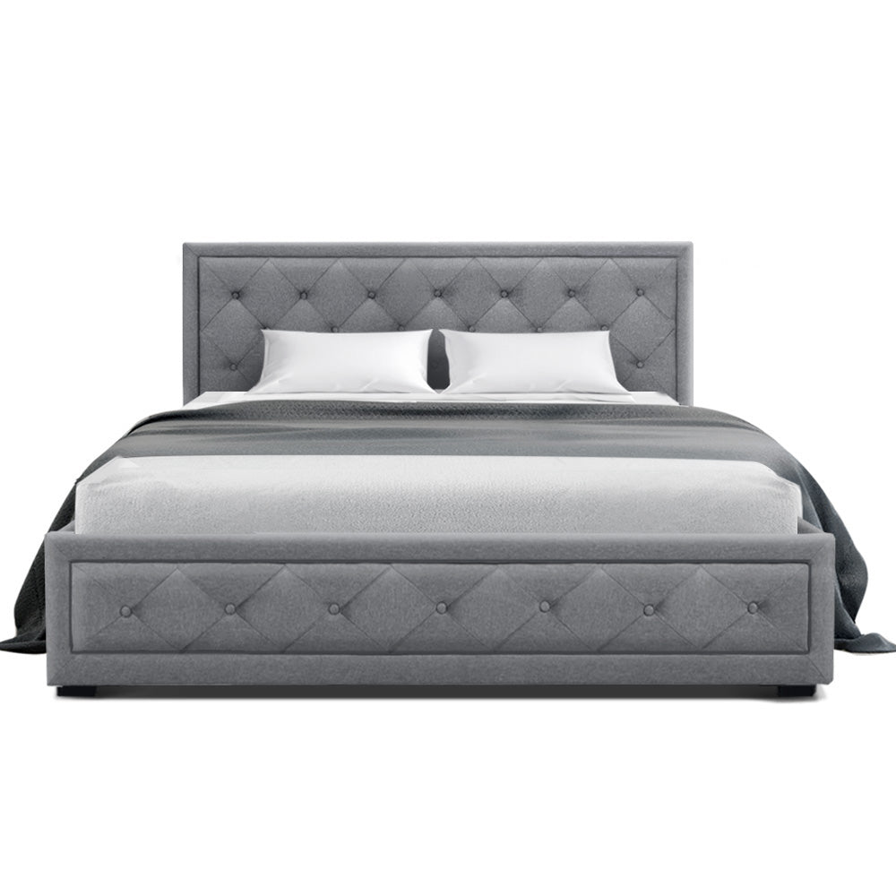 Tiyo Bed Frame Fabric Gas Lift Storage - Grey Double - image3