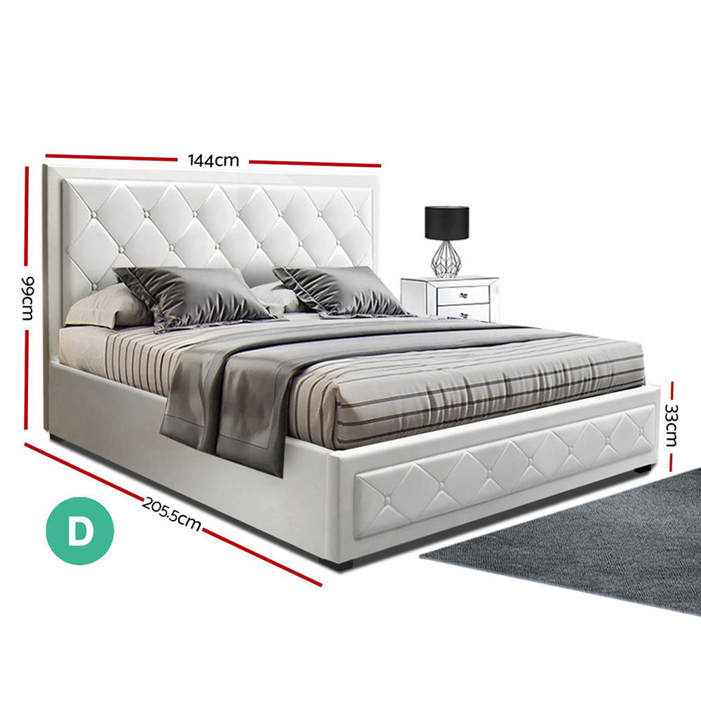 Tiyo Bed Frame PU Leather Gas Lift Storage - White Double - image2