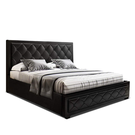 Tiyo Bed Frame PU Leather Gas Lift Storage - Black Queen - image1