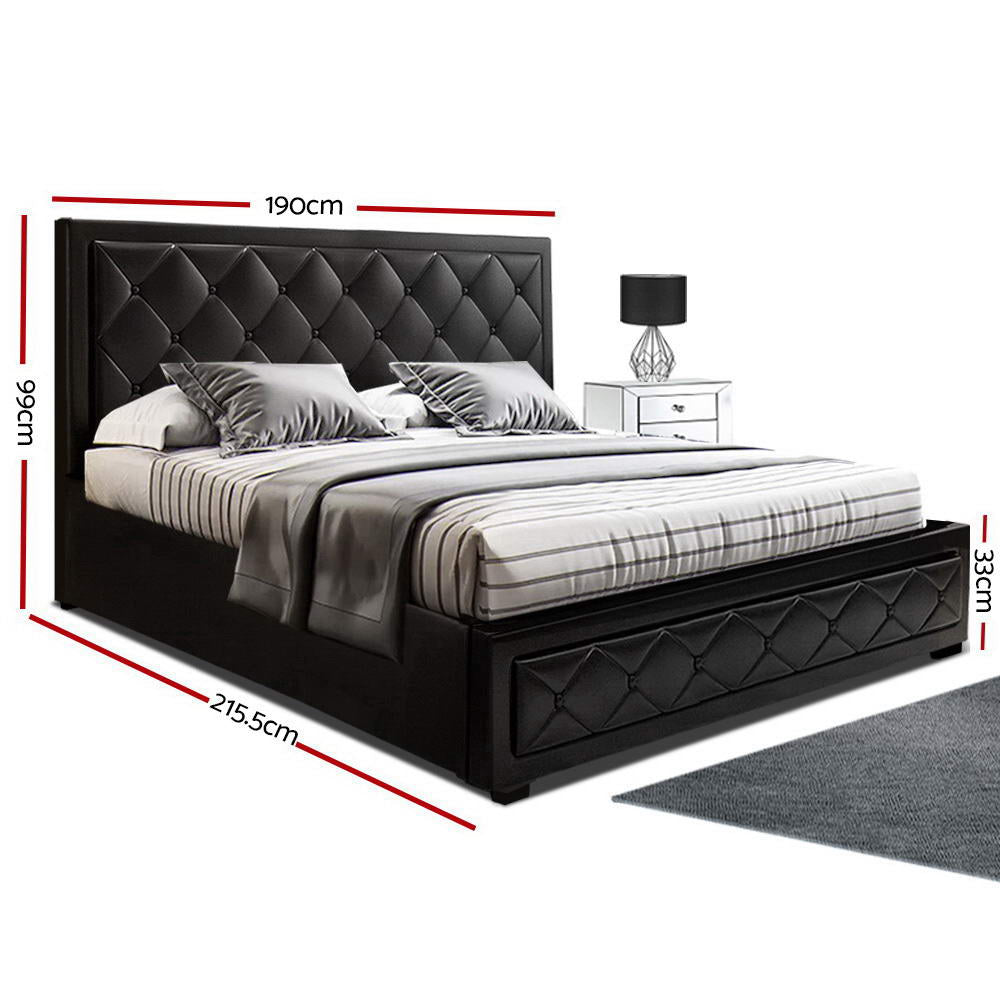 Tiyo Bed Frame PU Leather Gas Lift Storage - Black King - image2