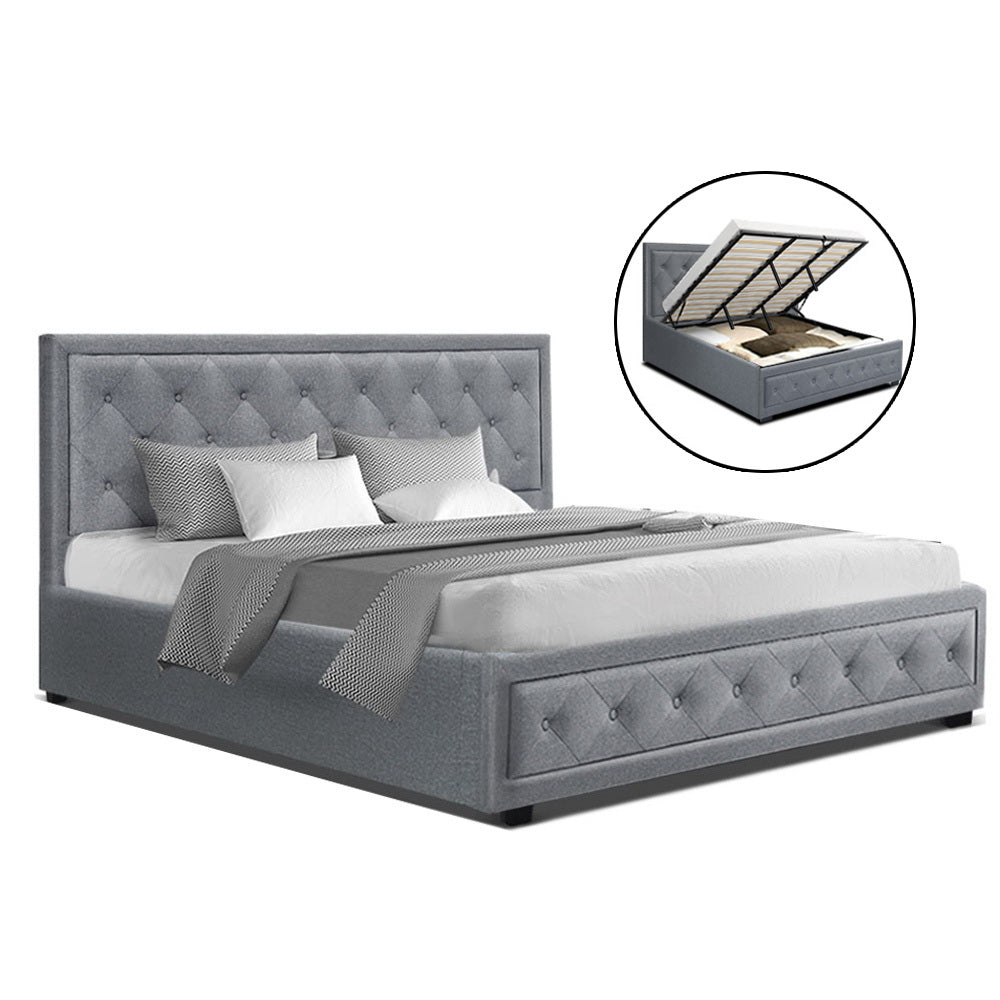 Tiyo Bed Frame Fabric Gas Lift Storage - Grey King - image1