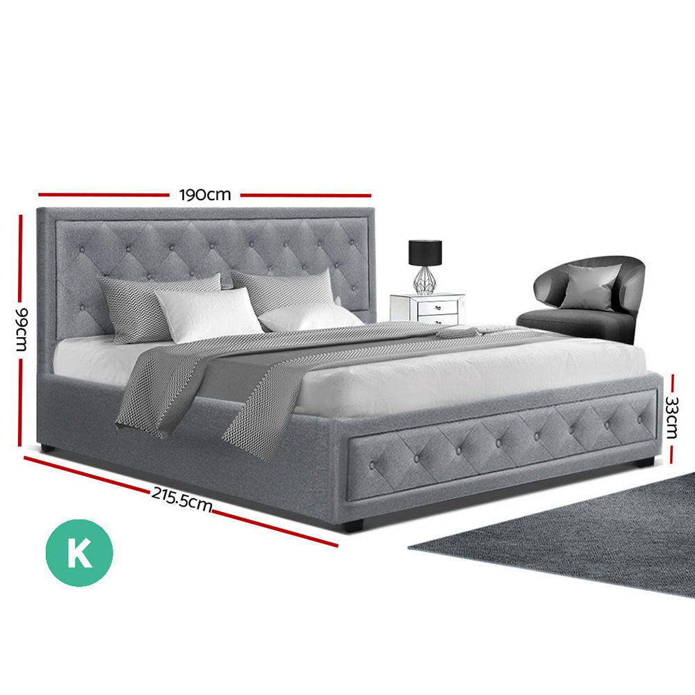 Tiyo Bed Frame Fabric Gas Lift Storage - Grey King - image2