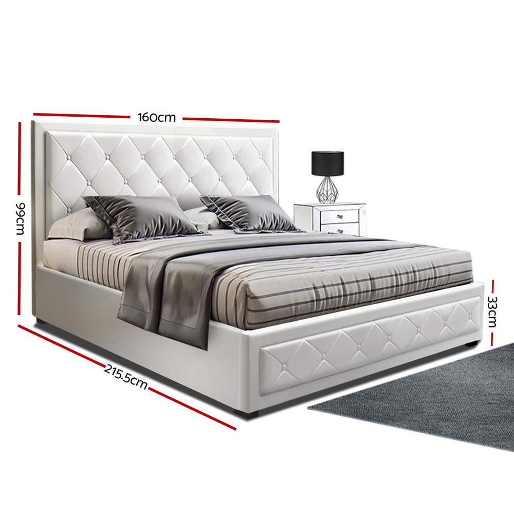 Tiyo Bed Frame PU Leather Gas Lift Storage - White Queen - image2