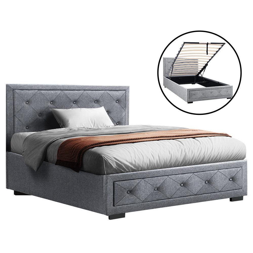 Artiss Bed Frame King Single Size Gas Lift Base With Storage Mattress Fabric - image1