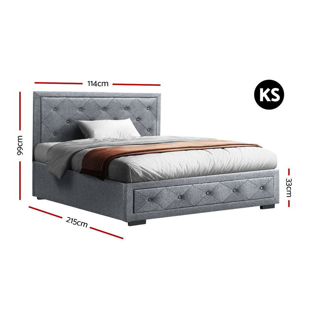 Artiss Bed Frame King Single Size Gas Lift Base With Storage Mattress Fabric - image2