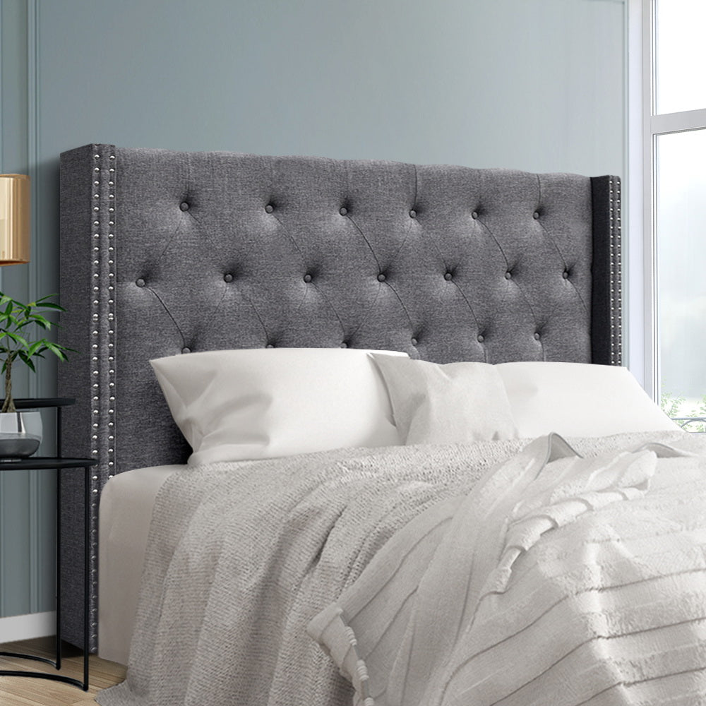 Queen Size Bed Head Headboard Bedhead Fabric Frame Base Grey LUCA - image7