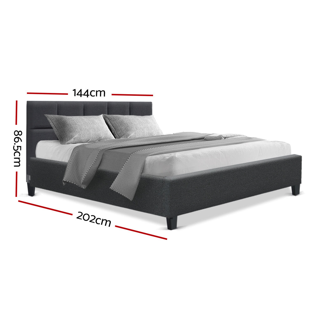 Bed Frame Double Size Base Mattress Platform Fabric Wooden Charcoal TINO - image2