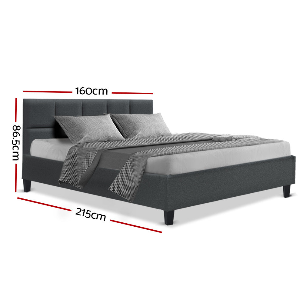 Bed Frame Queen Size Base Mattress Platform Fabric Wooden Charcoal TINO - image2