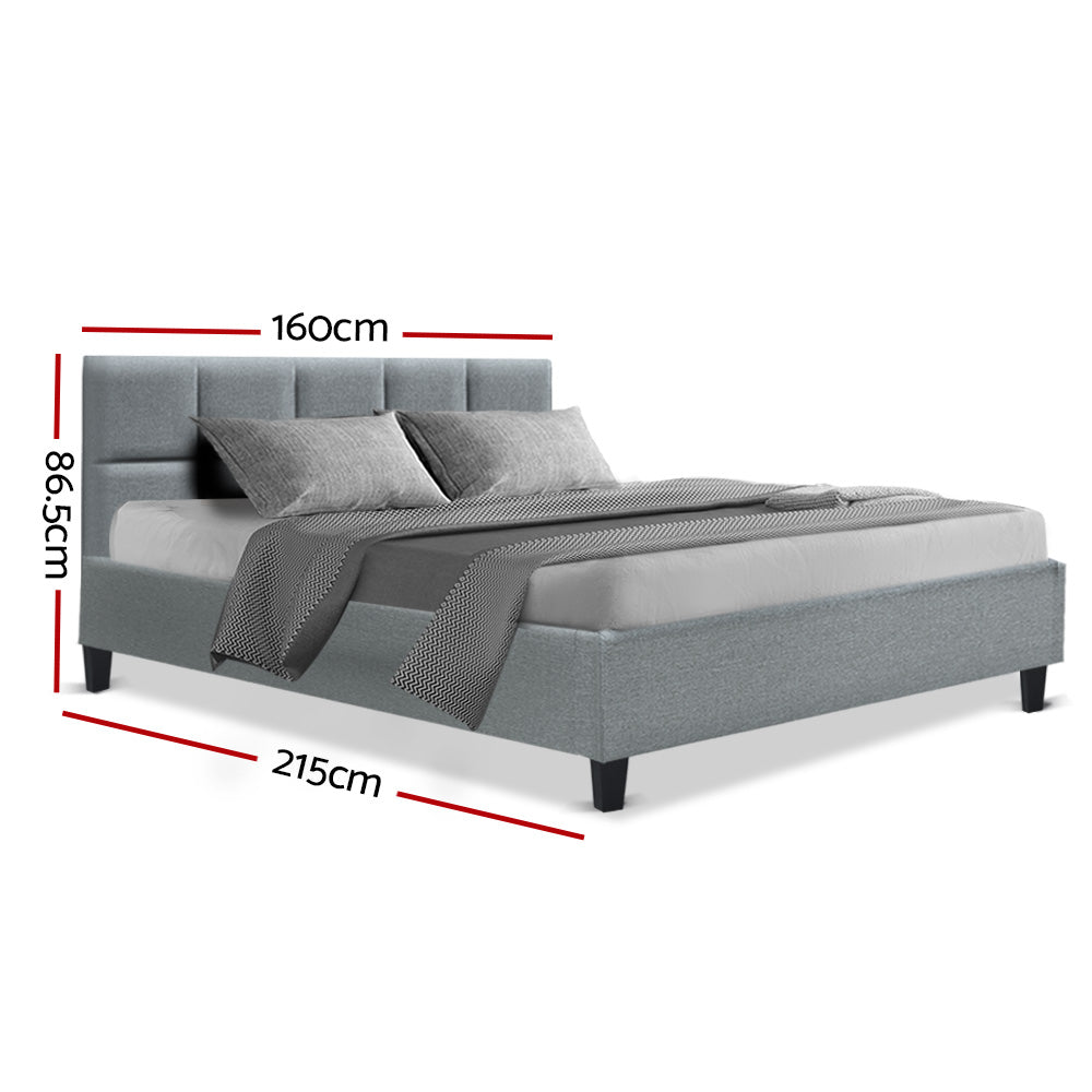 Bed Frame Queen Size Base Mattress Platform Fabric Wooden Charcoal - image2