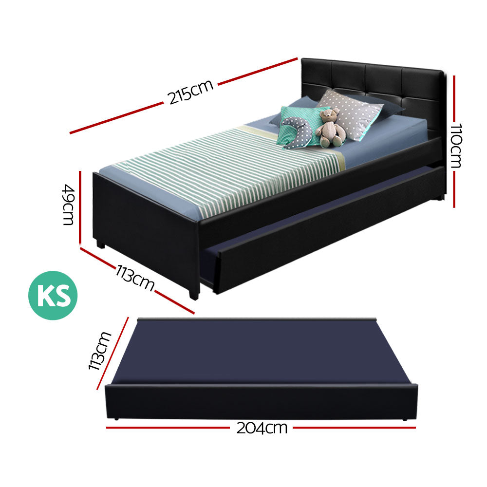 Trundle Bed Frame Wooden Bed King Single Size Base Daybed Mattress Wood Leather - image2