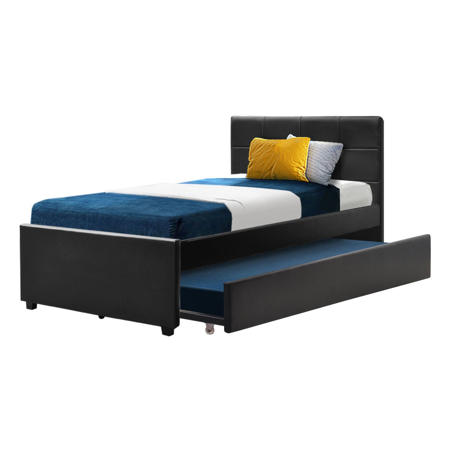 Trundle Bed Frame Wooden Bed King Single Size Base Daybed Mattress Wood Leather - image3