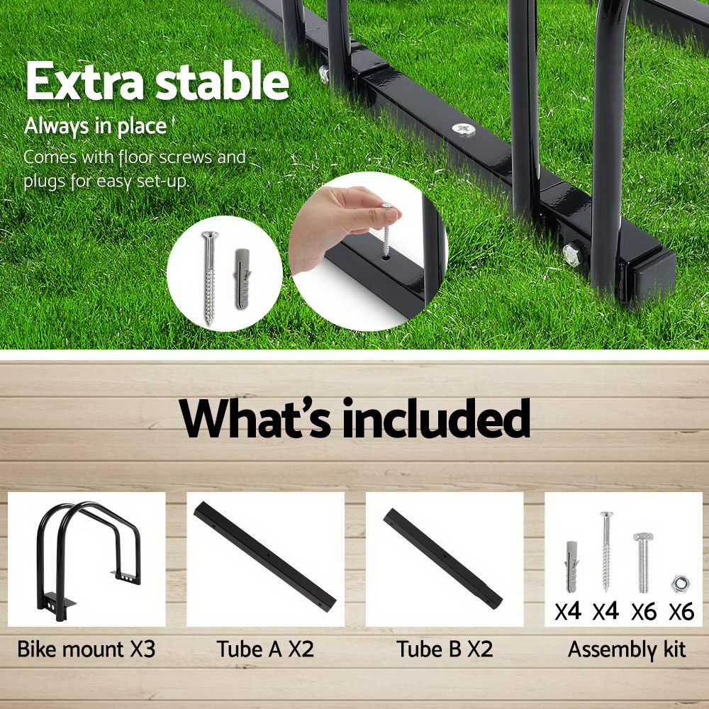 Portable Bike 3 Parking Rack Bicycle Instant Storage Stand - Black - image6