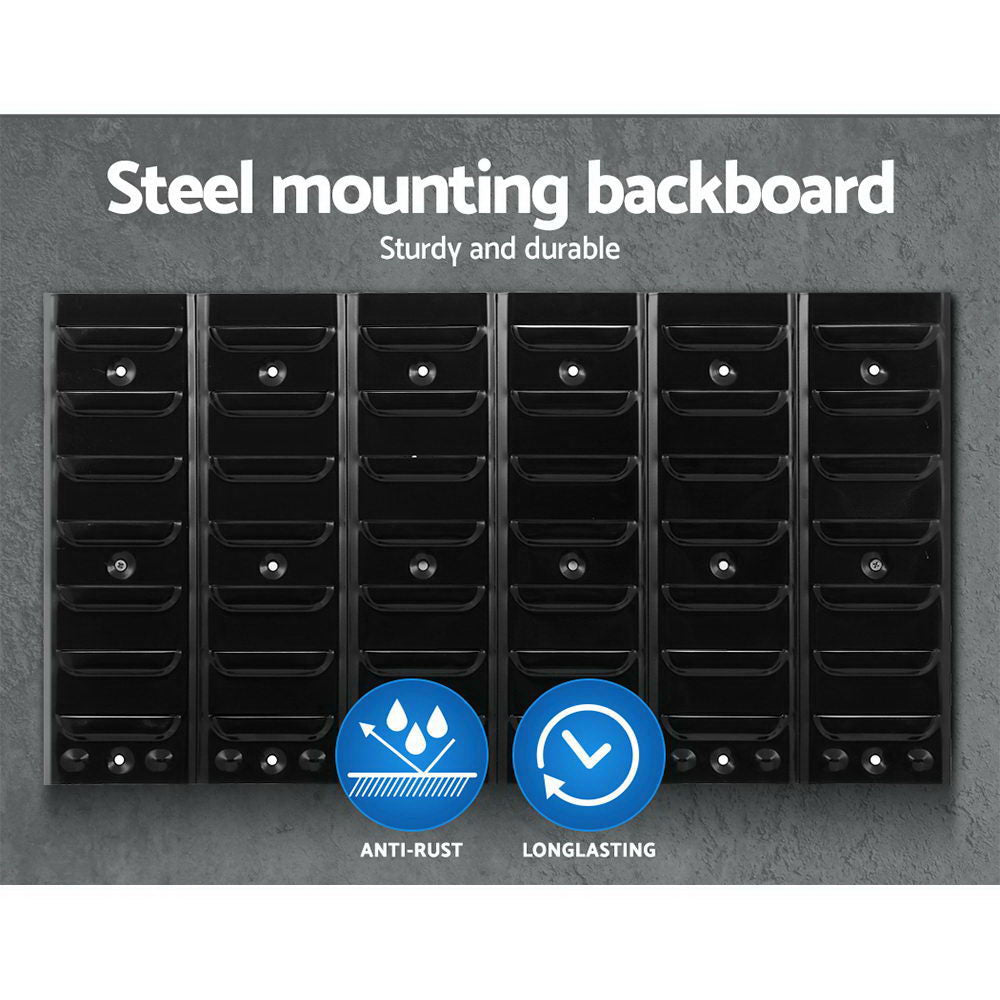 24 Bin Wall Mounted Rack Storage Tools Steel Board Organiser Work Bench Garage - image4