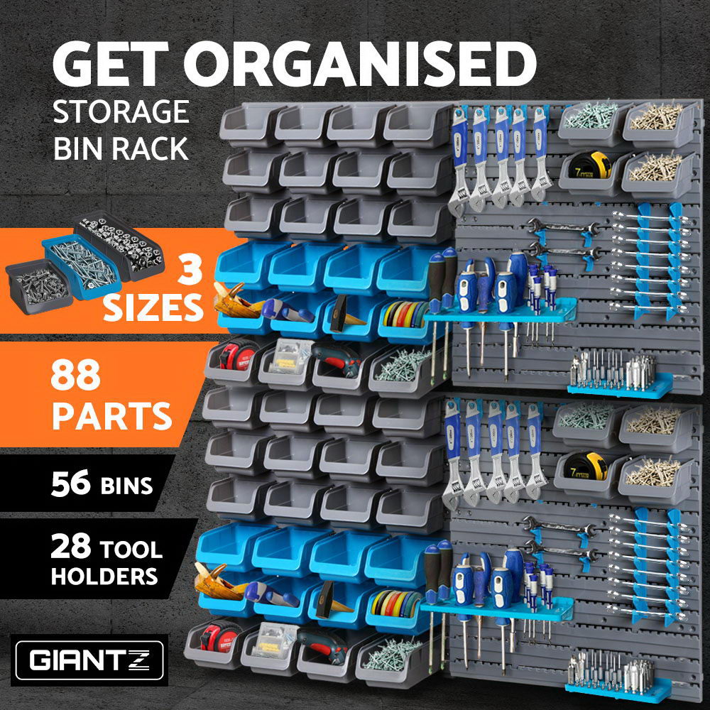 88 Parts Wall-Mounted Storage Bin Rack Tool Garage Shelving Organiser Box - image3