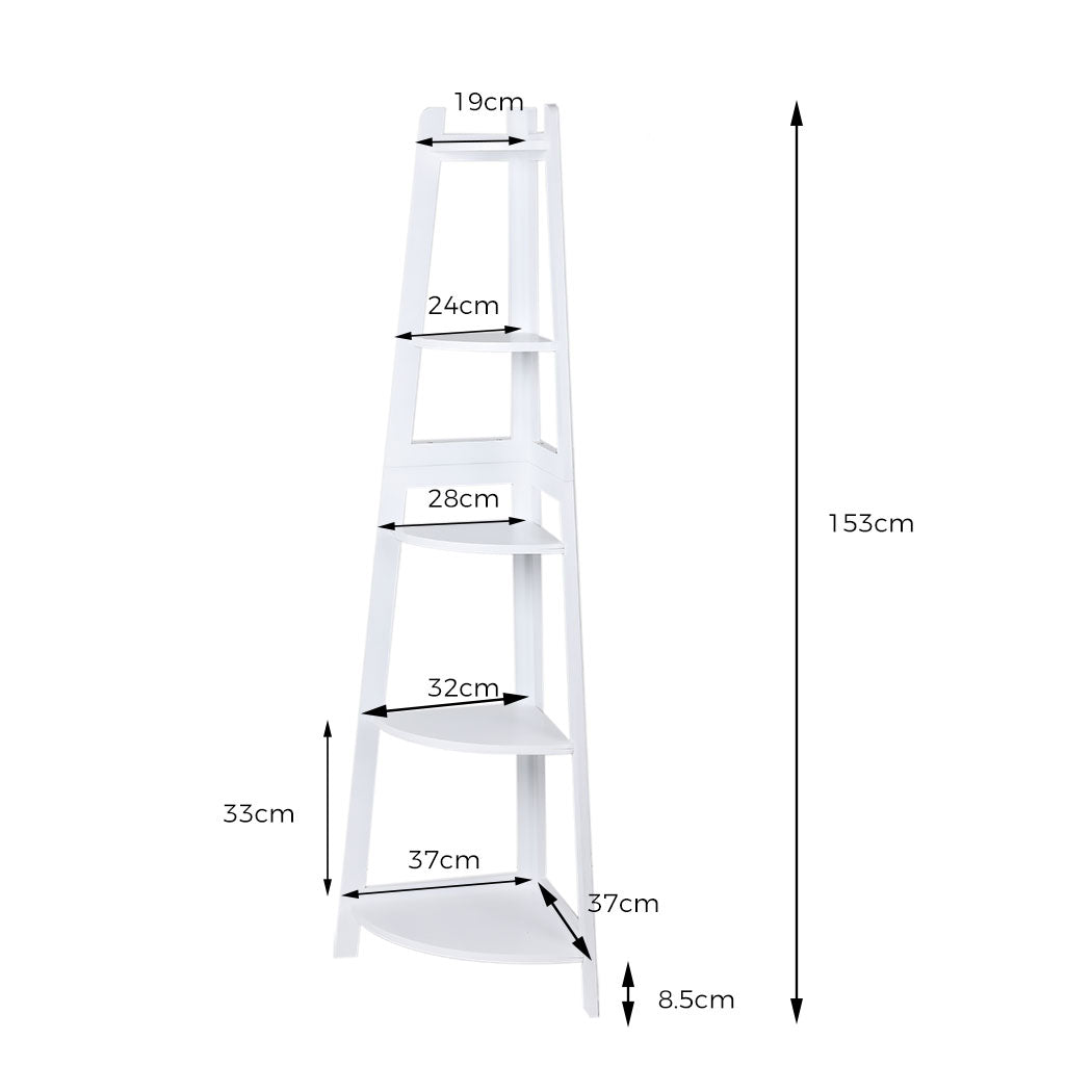 5 Tier Corner Shelf Wooden Storage Home Display Rack Plant Stand White - image3