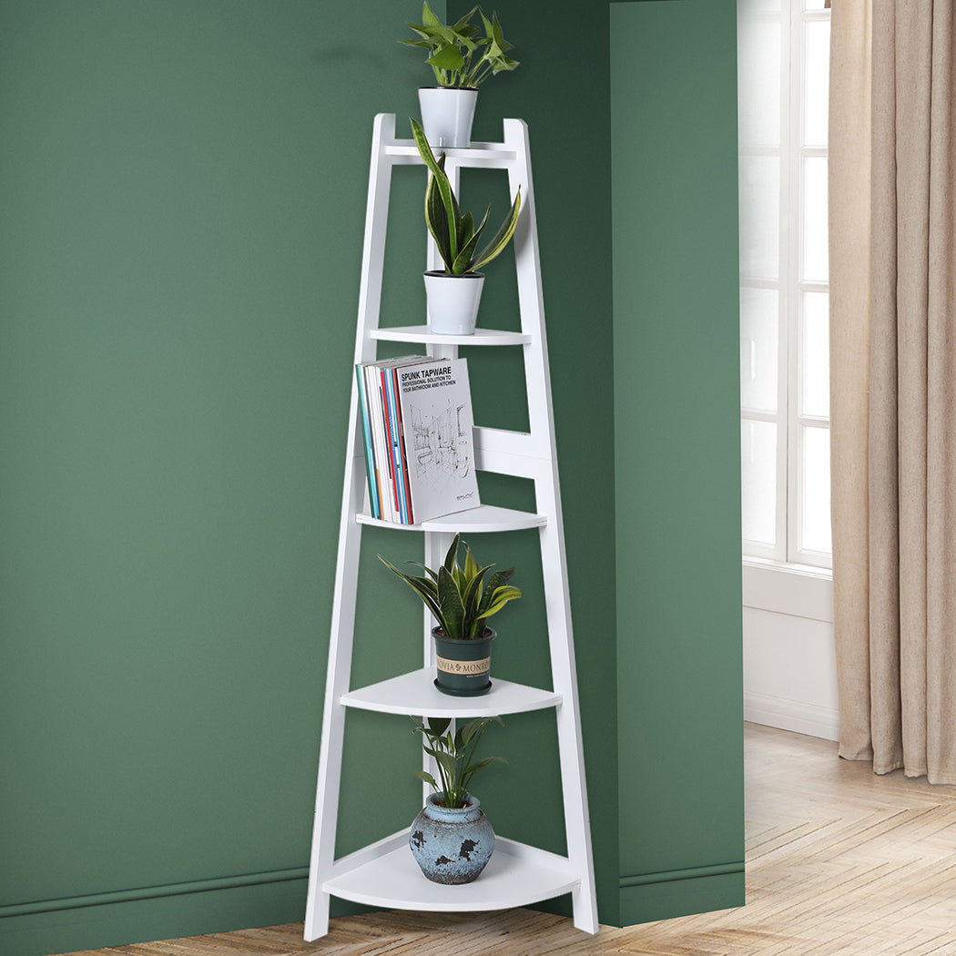 5 Tier Corner Shelf Wooden Storage Home Display Rack Plant Stand White - image7