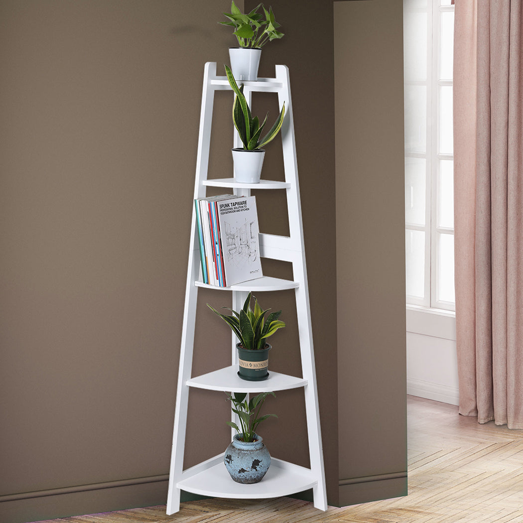 5 Tier Corner Shelf Wooden Storage Home Display Rack Plant Stand White - image8