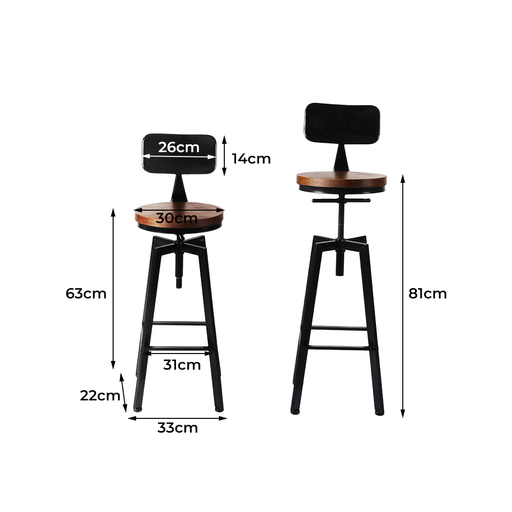 2x Industrial Bar Stools Chairs Kitchen Stool Wooden Barstools Swivel - image3