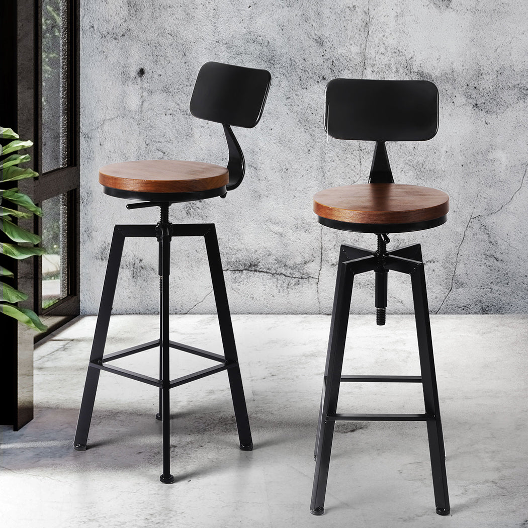 2x Industrial Bar Stools Chairs Kitchen Stool Wooden Barstools Swivel - image7