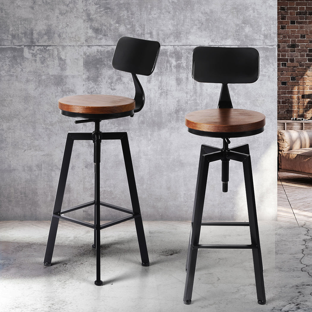 2x Industrial Bar Stools Chairs Kitchen Stool Wooden Barstools Swivel - image8